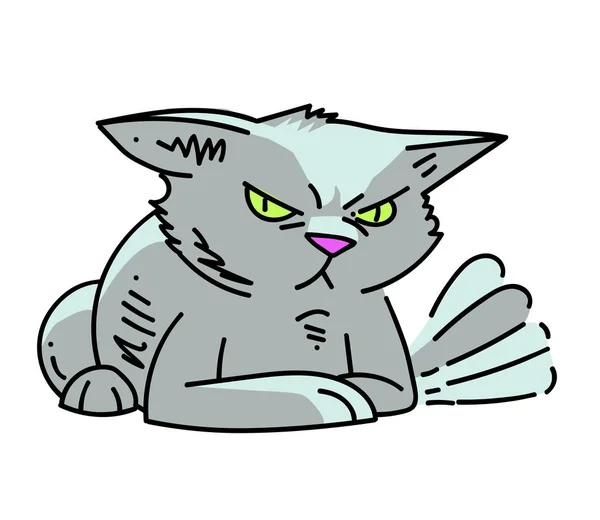 Angry cat cartoon hand drawn image — Stock Vector