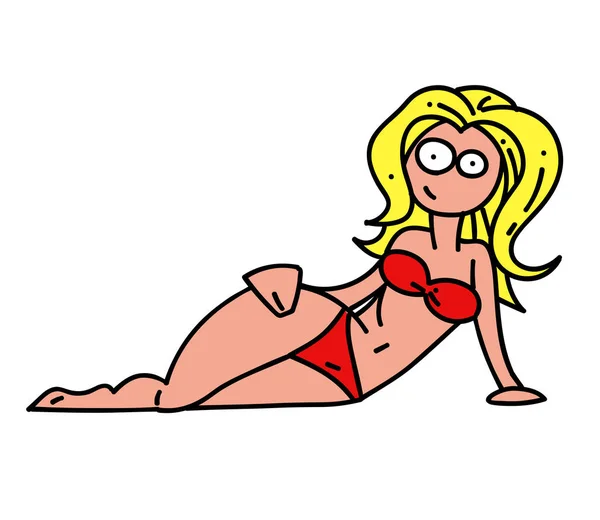 Mujer en bikini de dibujos animados imagen dibujada a mano — Archivo Imágenes Vectoriales