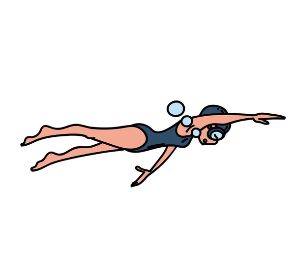 Mujer nadadora dibujo animado imagen dibujada a mano — Vector de stock