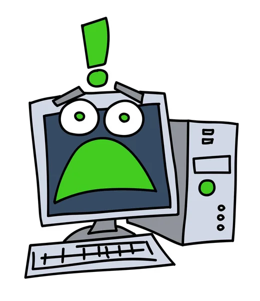 Bang computer cartoon hand getekende afbeelding — Stockvector
