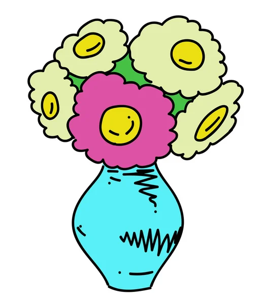 Vase mit Blumen Cartoon handgezeichnetes Bild — Stockvektor