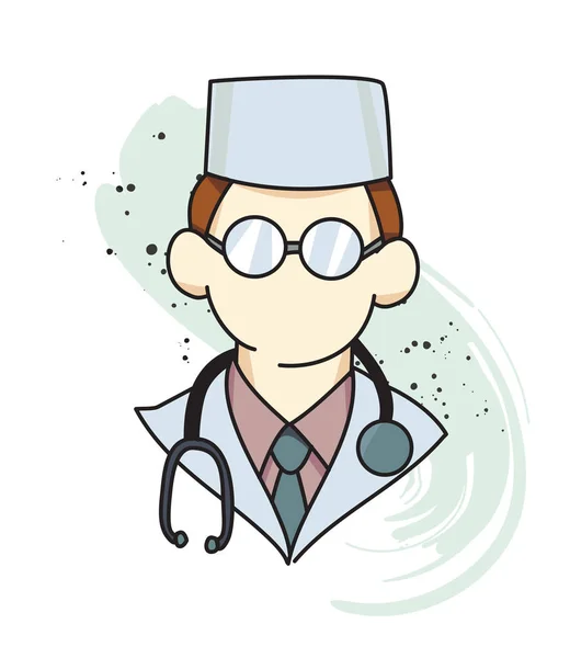 Arzt Karikatur handgezeichnetes Bild — Stockvektor