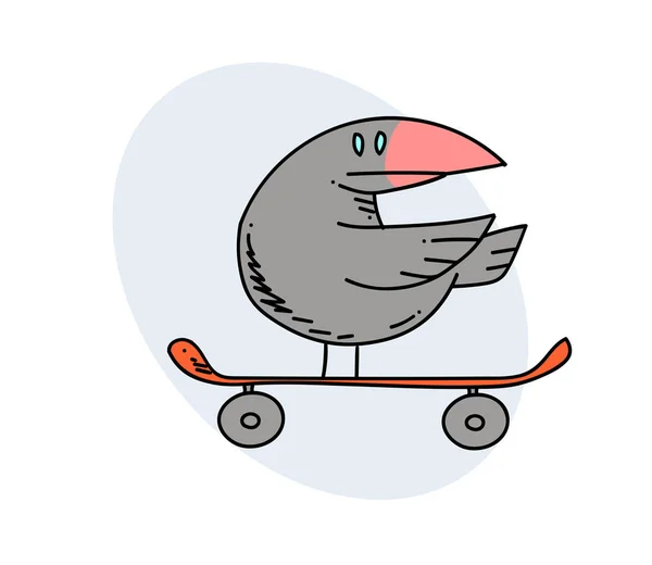 Oiseau sur planche à roulettes — Image vectorielle