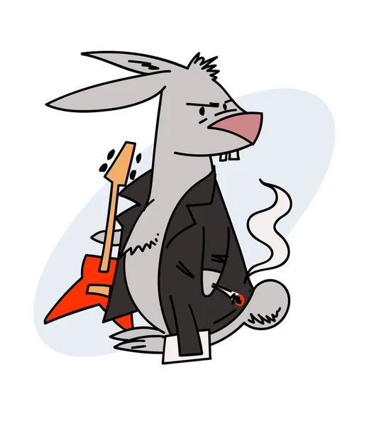 Conejo gruñón con una guitarra y un cigarrillo — Archivo Imágenes Vectoriales