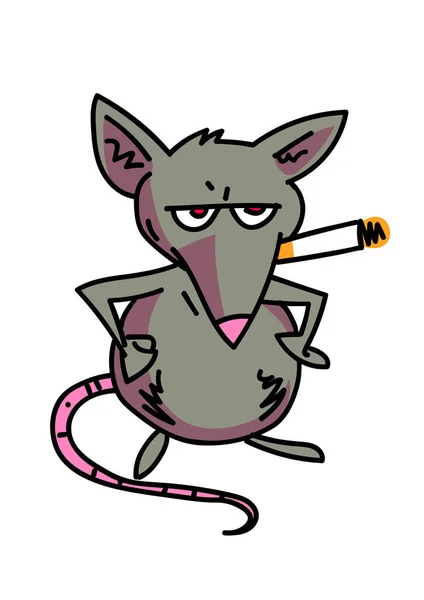 Rat fumer cigarette dessin animé — Image vectorielle