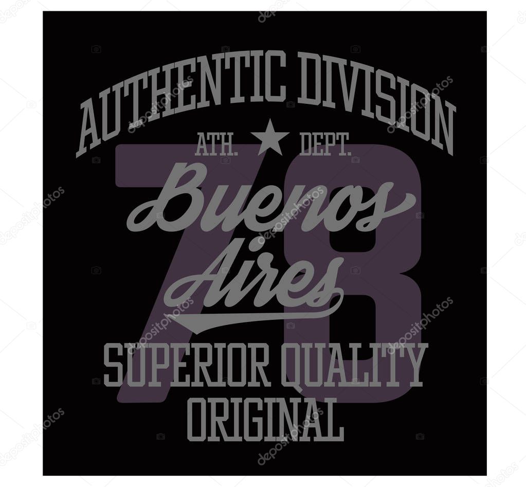 Buenos Aires sport t-shirt design, college sport team style typography for poster, t-shirt or print.