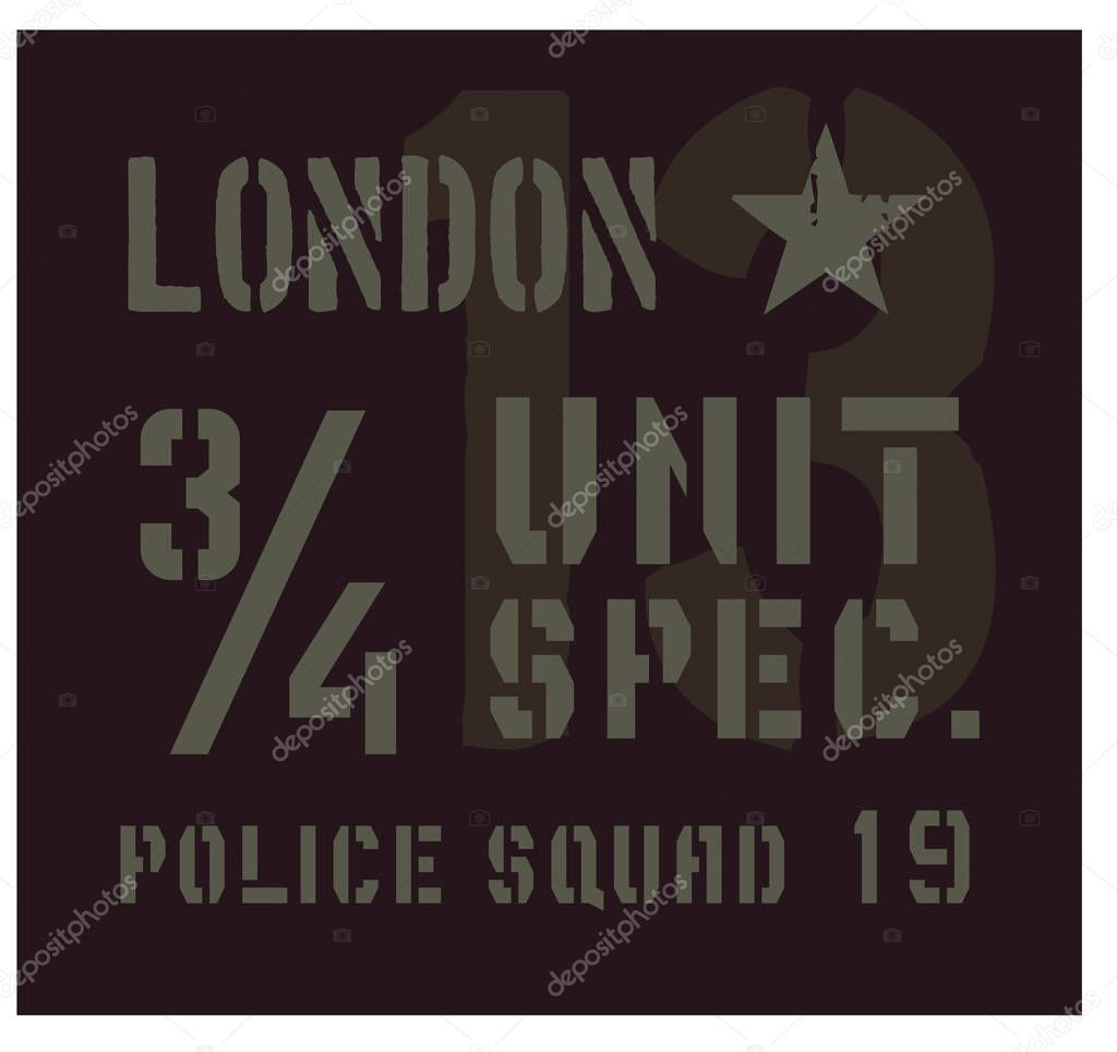 London military plate, realistic looking military typography for t-shirt, poster, print.