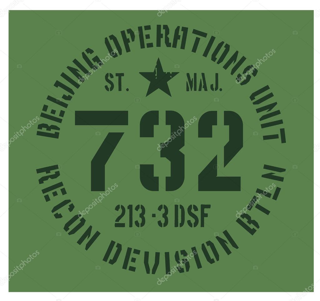Beijing military plate, realistic looking military typography for t-shirt, poster, print.