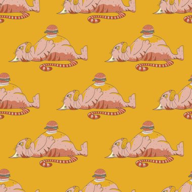Şişman kedi burger seamless modeli ile