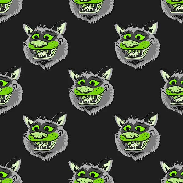 Funky wolf smiling seamless pattern