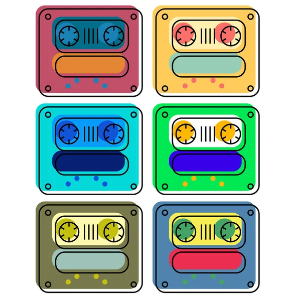 Vintage cassette colour tapes illustration — Stock Vector
