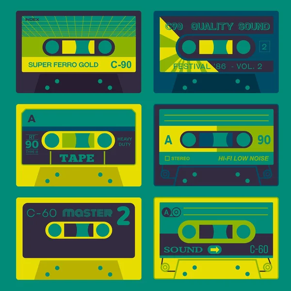 レトロなオーディオ ・ カセット テープ セット 2 — ストックベクタ
