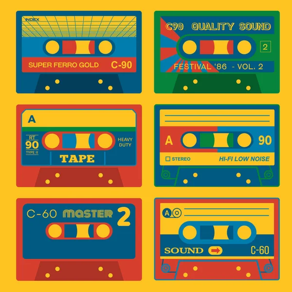 レトロなオーディオ ・ カセット テープ セット 2 — ストックベクタ