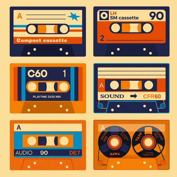 Old school audiocassettes set — Stockvector