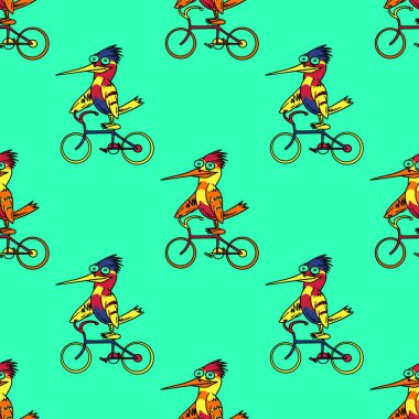 Komik kuş binicilik bisiklet seamless modeli