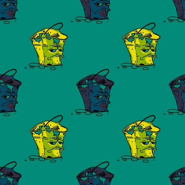 Grumpy waste bucket seamless pattern — Stock Vector