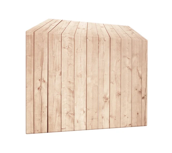 Asymmetrische licht bruin houten kist in verticale positie. — Stockfoto