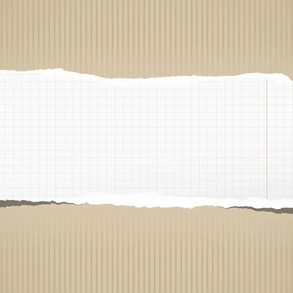 Witte vierkante notebookpapier met kopie ruimte, gevezen op turquoise gestreepte achtergrond gescheurd — Stockvector