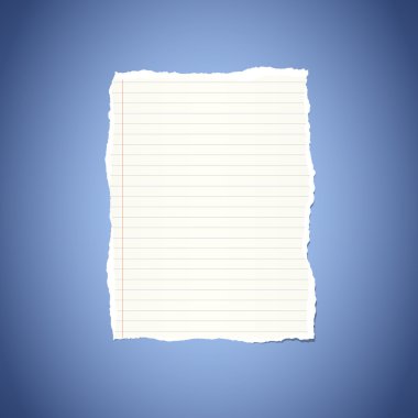 Beyaz çizgili defter kağıt mavi vignette arka plan üzerinde sıkışmış sökük