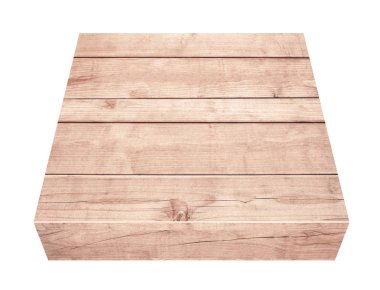 Boş kahverengi ahşap masa üstü, dikey plakalar beyaz arka plan üzerinde