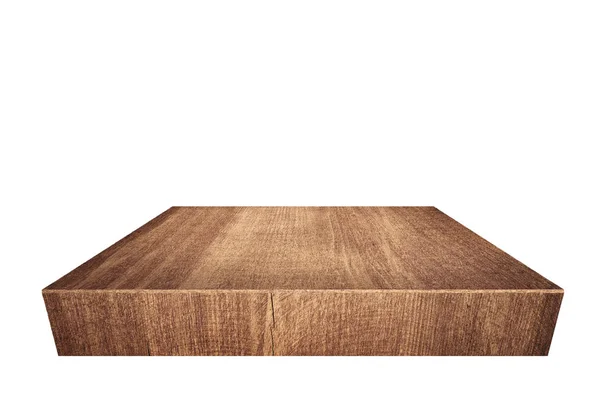 Tablón de madera marrón, mesa aislada sobre fondo blanco — Foto de Stock