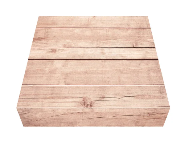 Plateau en bois brun vide, planches verticales sur fond blanc — Photo