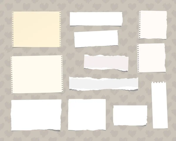 Διχασμένος άσπρο σημειωματάριο, Σημείωση χαρτί κολλημένο σε μοτίβο δημιουργήθηκε από σχήματα καρδιών — Διανυσματικό Αρχείο