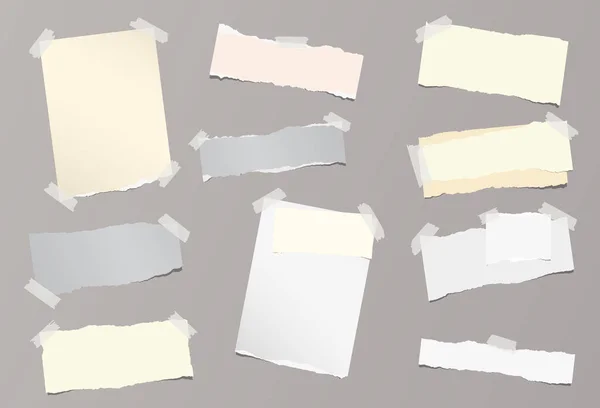 Piezas de nota rasgada de diferentes tamaños, cuaderno, hojas de copybook pegadas con cinta adhesiva en el fondo . — Archivo Imágenes Vectoriales