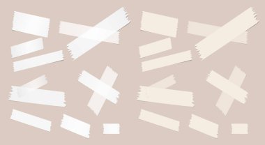 Farklı boyut yapışkan kağıt, yapışkanlı, maskeleme bandı üzerinde kahverengi arka plan vardır