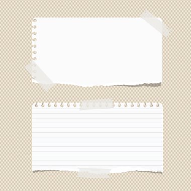 Beyaz hüküm yırtık Not, not defteri, defterini kağıt yaprak yapışkan bandı kahverengi kare desen ile sıkışmış