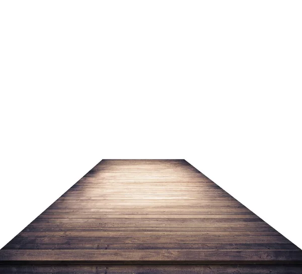 Mesa de madera marrón vacía sobre fondo blanco — Foto de Stock