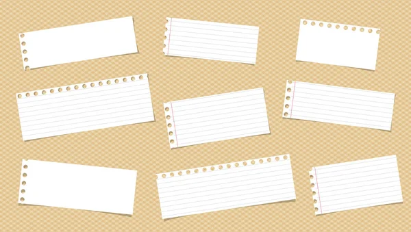 Nota regulamentada branca, caderno, pedaços de papel copybook preso no padrão quadrado —  Vetores de Stock
