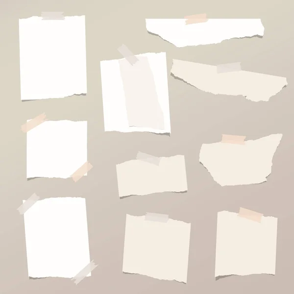 Красочная записка, блокнот, бумажные листы с липкой лентой на сером полосатом рисунке — стоковый вектор