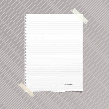 Kopyalanmış beyaz çizgili Not, not defteri, boşaltmak kağıt sayfası sıkışmış Gri çizgili desen