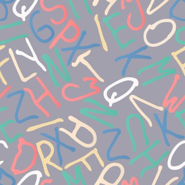 Renkli harfler, seamless modeli el çekilmiş. Soyut alfabe arka plan.