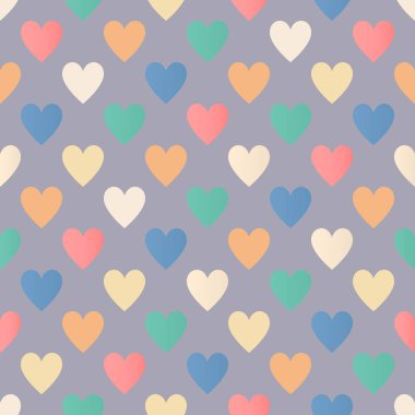 Kesintisiz renkli kalpler desen gri arka plan üzerinde