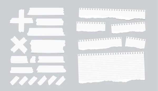 Cinta adhesiva adhesiva adhesiva, nota rasgada, cuaderno, hojas de papel de copybook . — Archivo Imágenes Vectoriales