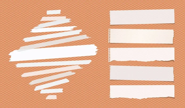 Klibbiga, självhäftande maskeringstejp, slet Obs pappersremsor fastnat på kvadrat orange bakgrund — Stock vektor