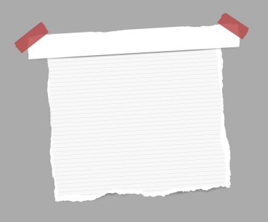 Yırtık beyaz çizgili Not, boşaltmak, defter sayfası, kağıt şerit kırmızı yapışkan bant ile sıkışmış