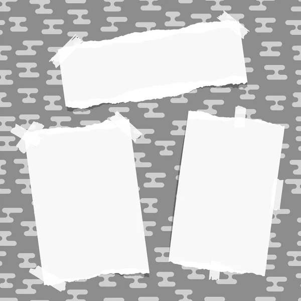 Note blanche déchiré, cahier, bandes de papier copybook collé avec du ruban adhésif sur motif de lignes arrondies grises — Image vectorielle