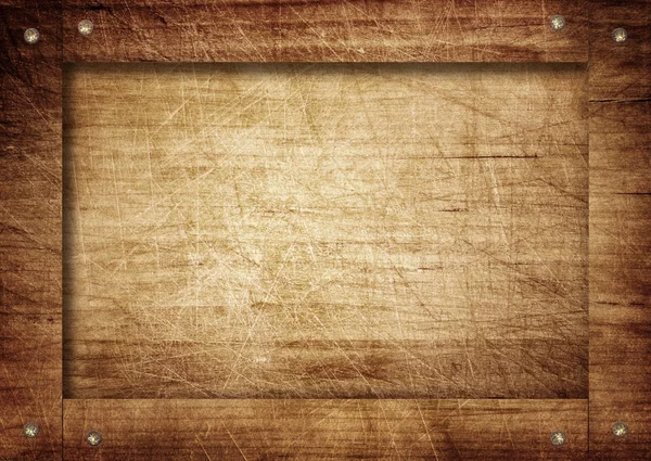 Lado de caixa de madeira marrom, caixa, parede ou quadro com parafusos — Fotografia de Stock