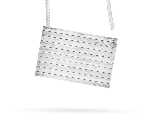 Panneau en bois blanc avec corde suspendue avec ombre . — Image vectorielle