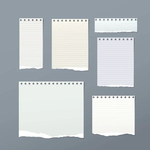 Nota rasgada, cuaderno, hojas de papel de copybook, pegado sobre fondo gris . — Archivo Imágenes Vectoriales
