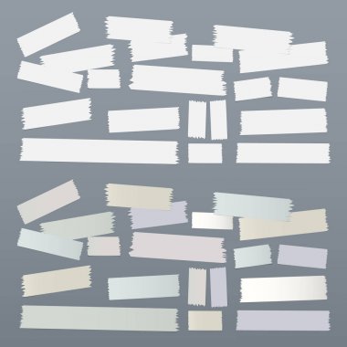 Beyaz farklı boyut yapışkan, yapışkan bant, kağıt parçaları.