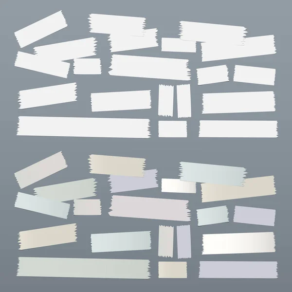 Белый разного размера клей, липкая лента, бумажные куски . — стоковый вектор