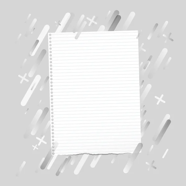 Geripte gelinieerde opmerking, notebook, beurt papier vel geplakt op een grijze achtergrond. — Stockvector