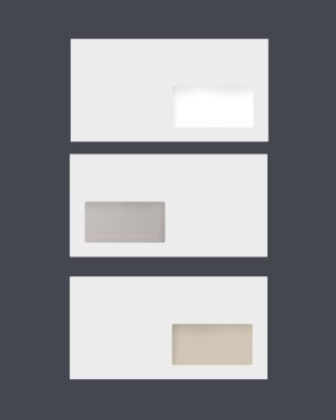 Boş beyaz gerçekçi kapalı zarfla görünümü siyah arka plan üzerine kümesi.