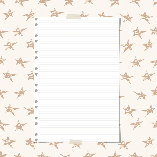 白色统治，条纹的笔记本，字的纸页上的褐色星模式.. — 图库矢量图片