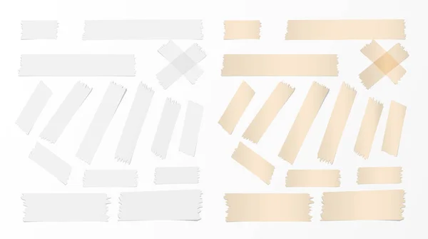 Beyaz ve kahverengi farklı yapışkan, yapışkan bant, kağıt parçaları boyutu. — Stok Vektör