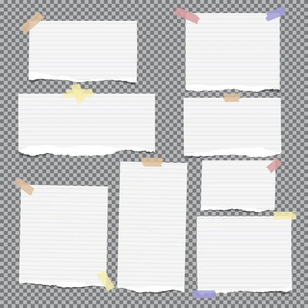 Note blanche déchiré, cahier, bandes de copybook collées avec du ruban adhésif sur fond carré gris . — Image vectorielle